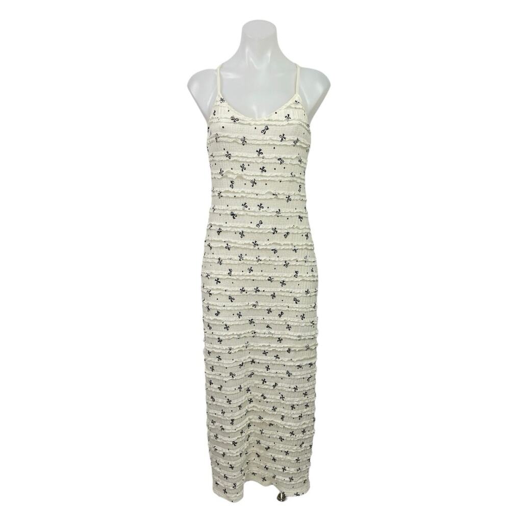 Mure + Grand Charming Bow Ruffle Sleeveless V Neck Maxi Cami Tank Sheath Top M